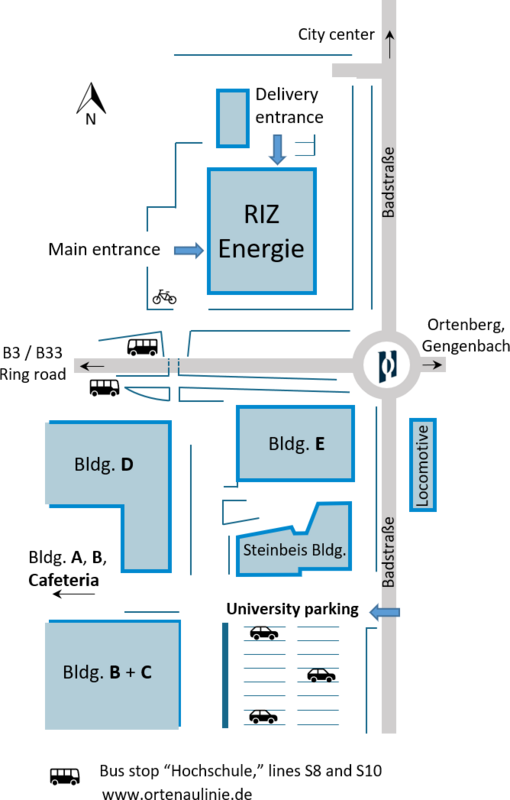 Englische Anfahrtsskizze für das RIZ Energie-Gebäude